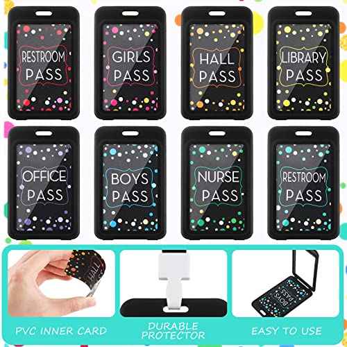 Tatuo 16 Pcs Hall Pass Lanyards Card Passes Set Vertical Bathroom Pass Restroom Unbreakable Gift for Teacher Nurse Library Office(Black)