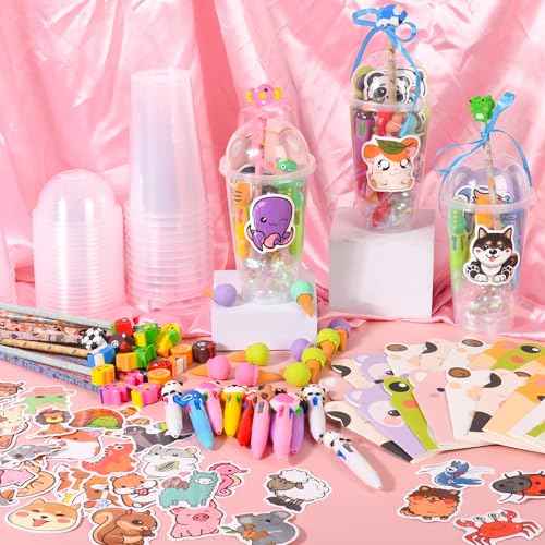 LiYiQ 247 Pcs Return Gifts for Birthday, Student Birthdays Gifts from Teacher, Stationery Set for Classroom Gifts, Pencil Erasers Notesbook Stickers for Classroom Birthday Goodie Bags Rewards Prizes