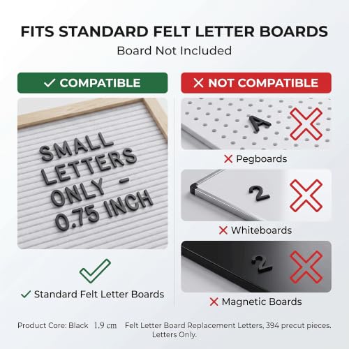 Black Felt Letter Board Letters Set 394 Pcs 3/4 Inch Precut for Standard Grooved Boards