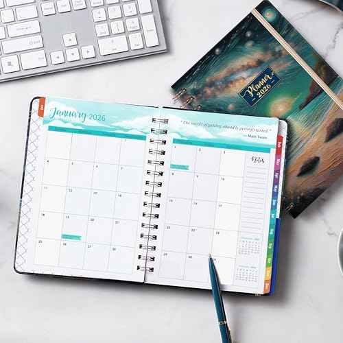 2026 Planner - Planner 2026, Jan. 2026 - Dec. 2026, 8.4"x 6.3", 2026 Planner Weekly and Monthly, 2026 Calendar Planner with Elastic Closure + Colorful Tabs + Hardcover - Dreaming Sea