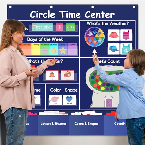 Blue Circle Time Learning Center Classroom Pocket Chart with 224 Cards
