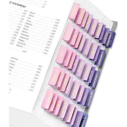 Bible Tabs for Women & Men, Laminated Bible Tabs for Study Bible, Large Print Bible Tabs for Easy Navigation, Bible Index Tabs, 66 Tabs Old & New Testament, Extra 9 Blank Tabs - Violet Ombre