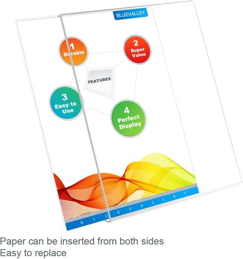 BlueValley Acrylic Sign Holder - 8.5 x 11 Vertical Clear Display Stand | Free-Standing Frame for Flyers, Menus, and Documents - 6-Pack