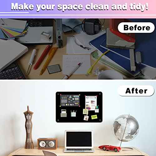 2Pack Black Magnetic Board,17.5" x 11.4" Magnet Bulletin Board to Display Magnetic Notes, Poetry, Photos, Suitable for Wall, Refrigerator, Cabinet etc, Come with 8 Pcs Dual Lock Tape and Screws