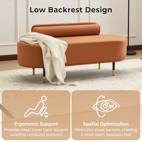 OmySalon Brown Waiting Room Bench with Low Back, 53.5" Faux Leather Reception Seating