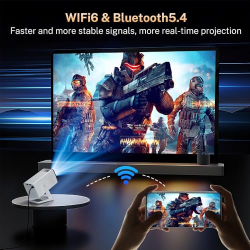 LYNCAST White Android 14 Mini Projector 1080P 4K Support, Built-in Apps, Wi-Fi 6