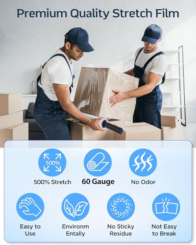 FugaCity 1 Pack Heavy Duty Shrink Wrap with Handles - 15 Inch x 1000ft, 60 Gauge Industrial Stretch Plastic Film
