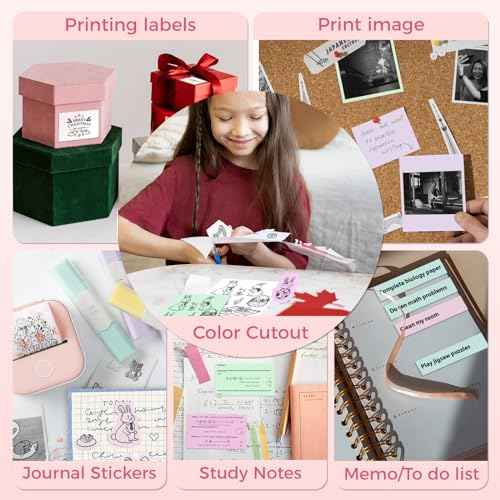 ASprink T02 Sticker Printers with 3 Paper Rolls, Sticky Note Printer for Study&DIY Fun, Pocket Printer Compatible with Phone & Tablet