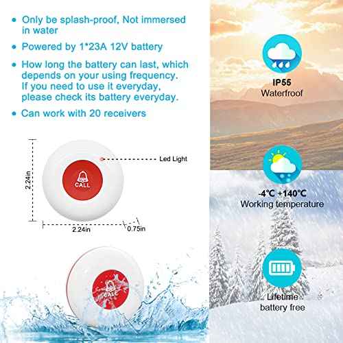 CallToU Caregiver Pager Call Button Elderly Wireless Call Button Vibration Pager Nurse Calling Alert System for Home Elderly Disabled Patient 2 Transmitters 1 Receiver