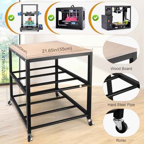 3D Printer Desk Table with Storage, Rolling Wheels ? Sturdy, Spacious Design for 3D Printers, Easy to Move for Home & Office Use