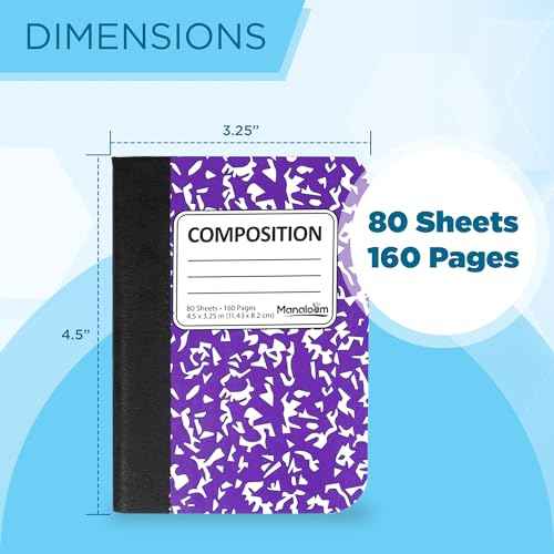 Manaloom Mini Composition Notebooks, Small Pocket Sized Notebook for Students, College Office, Journal Notebooks, 4 Colors - 4.5" x 3.25" - 80 Sheets/Book - (Bulk - 48 Pack)