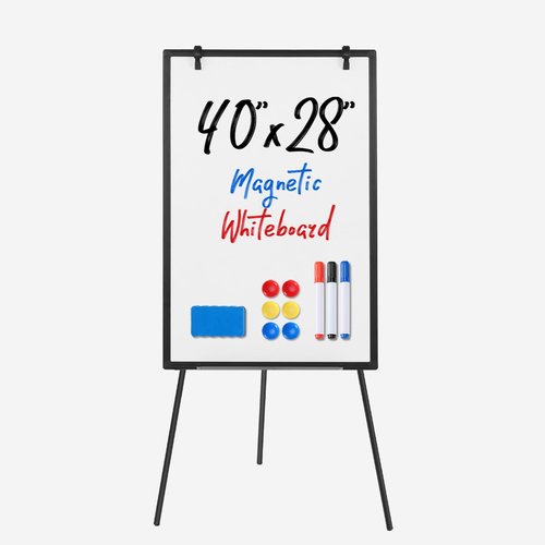Sweetcrispy Whiteboard Easel 40 x 28 Inches, Magnetic Dry Erase White Board, Portable Boards Height Adjustable, Dry Erase Board with Stand for School, Office and Home, Silver Aluminium Frame, Black