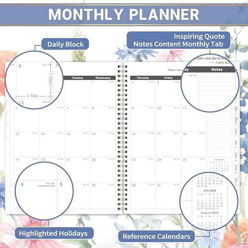 2026-2030 Monthly Planner - 5 Year Planner/Calendar, 2026-2030 Monthly Calendar Planners Spiral Bound, Jan. 2026 - Dec. 2030, 9" x 11", Twin-Wire Binding + Tabs + Pocket - Flowers