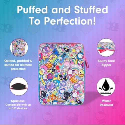 Sonix x Sanrio | Puffy Laptop Sleeve | 15-16 Inch, Quilted Pillow Puffer Laptop Carrying Case, Computer Sleeve | Hello Kitty & Friends Stickers