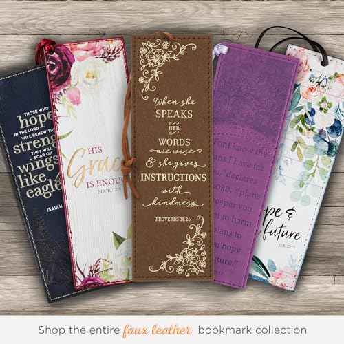 Christian Art Gifts Premium Vegan Faux Leather Scripture Bookmark for Women: When She Speaks - Proverbs 31:26 Inspirational Bible Verse, Heat-Debossed, Faith-Based Reading Accessory with Cord, Brown