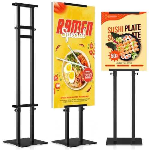 Poster Stand Display Stand Sign Holder Double Sided Banner Stand Poster Stands for Display Heavy Duty Sign Stand with Base Height Up to 75 inch for Wedding, Restaurant,Business, Supermarket