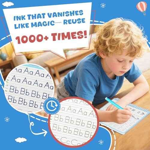 Magic Grooved Writing Books for Kids-Handwriting Practice for Kids 5-8 - Tracing Books for Kids Ages 3-5 - Preschool, Kindergarten Learning-Letters, Numbers, Math, Drawing (Blue Box, 9.45 in x 6.5 in)