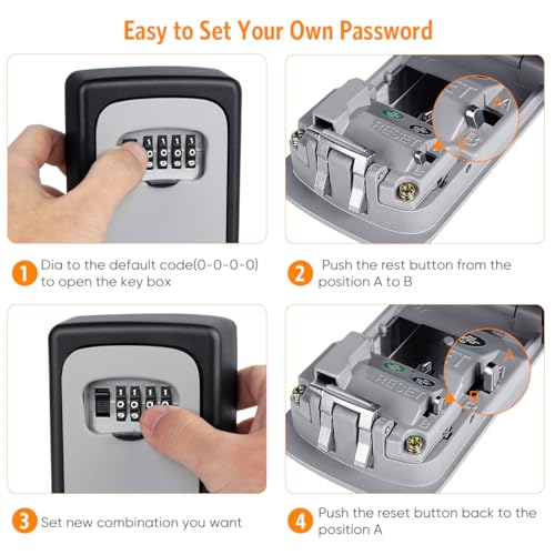 Fayleeko Grey 4-Digit Key Lock Box Wall-Mounted, 5-Keys Capacity, Indoor/Outdoor