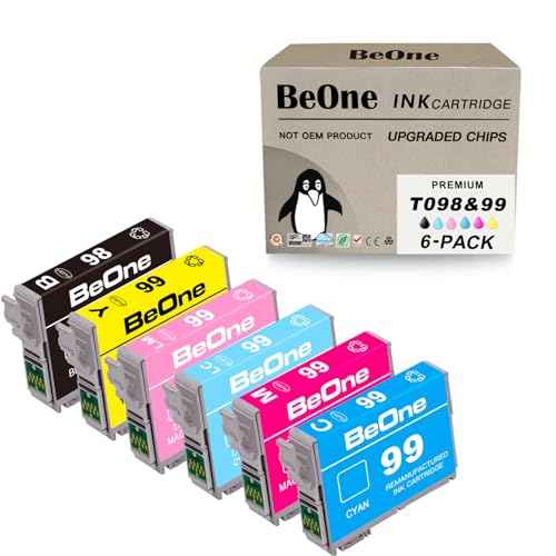 BeOne Remanufactured Ink Cartridges Replacement for Epson T098 T099 98 99 T98 T99 to use with Artisan 700 710 725 730 800 810 835 837 Printer (1Black 1Cyan 1Magenta 1Light Cyan 1Light Magenta 1Yellow)