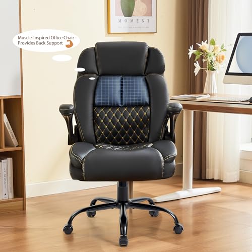 BIGGARSIT Massage Office Chair 500LBS Ergonomic Rocking Big & Tall with 4-Point Vibration & Heat, Black