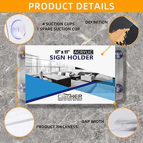 CiaoHER Acrylic Window Sign Holder 17 x 11, Clear Acrylic Frames Glass Window Mount Advertising Signage Sign Holder with 4 Suction Cups for Mall, Office, Home, Restaurant, Landscape £¨2 Pack£©