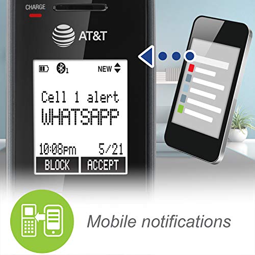 AT&T CLP99387 DECT 6.0 Expandable Cordless Phone with Bluetooth Connect to Cell, Smart Call Blocker and Answering System, Metallic Blue with 3 Handsets