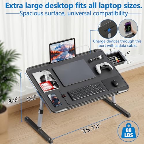 Potuopy Black Adjustable Laptop Lap Desk with Storage & Foldable Bed Tray