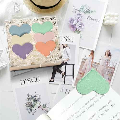 Leather Heart Bookmarks - Winjeto 6 Pieces Cute Corner Page Book Marks for Teachers Students Book Reading Lovers, for School Office Home Supplies (Love£¨6pcs£©)
