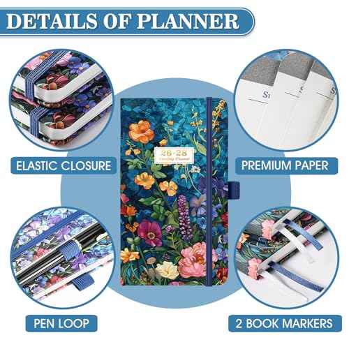 2026-2028 Pocket Planner/Calendar - 3 Year Monthly Planner 2026-2028, January 2026 - December 2028(36 Months), 6.3" x 3.7", Monthly Planners with Inner Pocket, Pen Holder & Elastic Closure - Colorful