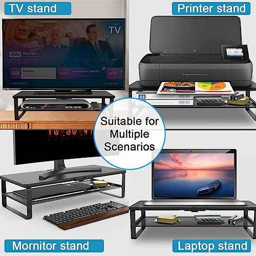 Monitor Stand with drawer, 2-Tier Monitor Stand Riser with Phone Holder and Cable Management - Desk TV Shelf, Laptop Printer, Desk Organizer Stand, for Home & Office, Black