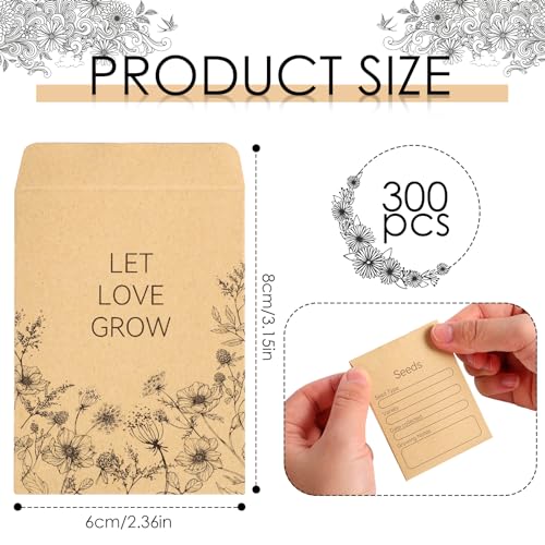 Prudiut 300 Pack Seed Envelopes 3.15x2.36 Inches Self-Adhesive Kraft Seed Packets