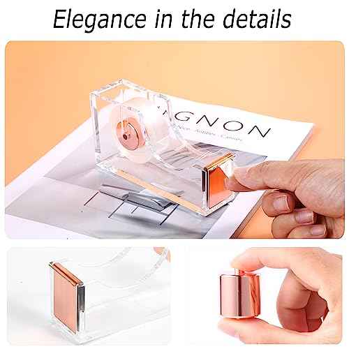 Famassi Rose Gold Desk Accessories£¬Office Supplies Set Acrylic Stapler Set Staple Remover, Tape Holder, 2 Ballpoint Pen, Scissor, Binder/Paper Clips and 1000pcs Staples.
