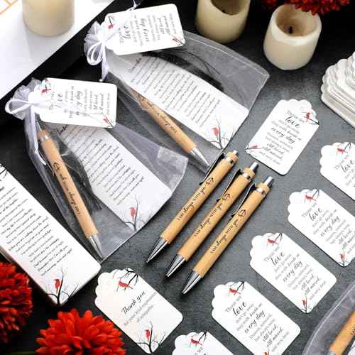200 Pcs Cardinal Funeral Gifts Celebration of Life Gifts Set Memorial Decorations for Sympathy Include 50 Ballpoint Pens 50 Bookmark 50 Poem Cards and 50 Organza Bags
