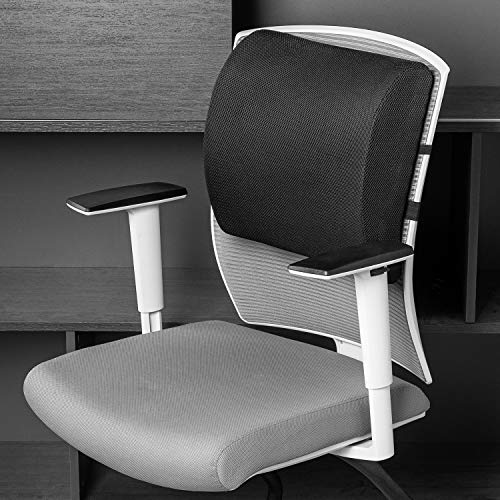 Amazon Basics Rectangular Memory Foam Back Support Cushion for Office Chairs - Back Support Cushion, Non-Slip Base, Black