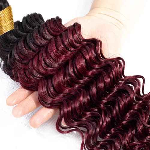 24 26 28 inch 1b99j Burgundy Bundles Human Hair Burgundy Deep Wave Bundles Double Weft Human Hair Bundles Two Tone Black To Wine Red Deep Wave Unprocessed Brazilian Hair Extensions