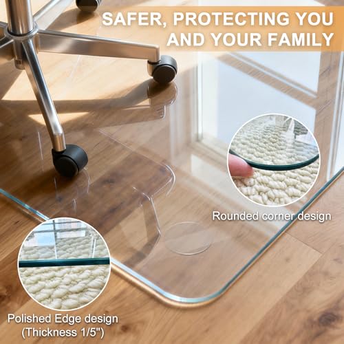 Azadx 32 x 48 Tempered Glass Chair Mat for Carpet, 1/5 Inch Thick - Heavy Duty, Clear