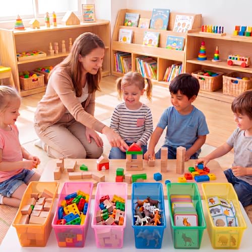 Geetery 12 Pcs Translucent Pastel Plastic Book Bins for Classroom & Organization