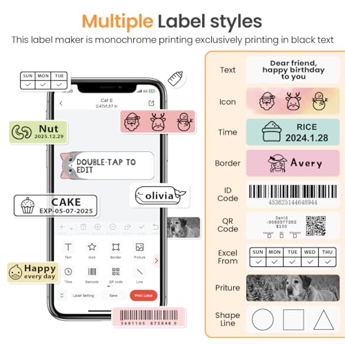 Phomemo D30 Mini Bluetooth Label Maker with White Tape Portable Printer