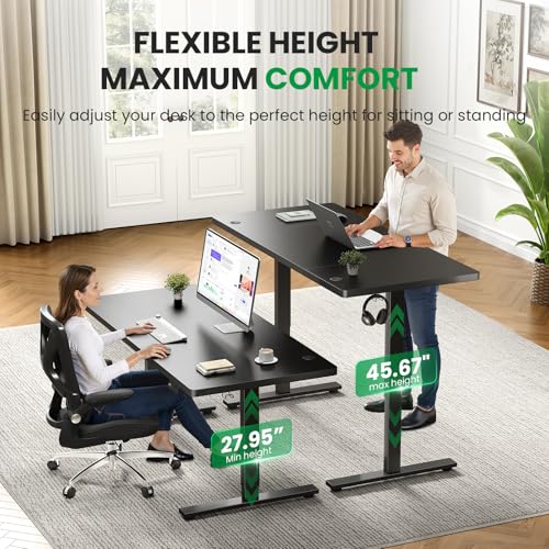 DeskShow Black 60x28 Inch Electric Standing Desk with 1 Inch Thick Top & Memory Height