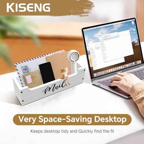 White Wooden Mail Organizer Countertop - Mail Organizer Wall Mounted, Office Mail Holder, Desktop Mail Basket for Counter, Letter Holder Box for Home Office Decor (White +Black Mail, 3.15")