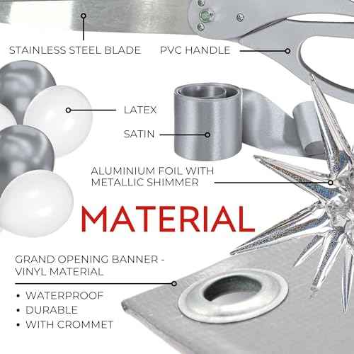 Silver Ribbon Cutting Ceremony Kit - 25 Inch Scissors for Grand Opening Satin Ribbon Silver Star Balloons and Grand Opening Banner for Inaugurations Special Events Ceremonies