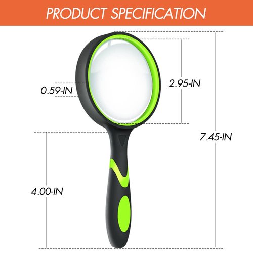 Leffis 3 Pack Magnifying Glass, 10X Non-Slip Handheld Reading Magnifier for Kids and Seniors, 75mm Magnifying Glass Lens for Reading, and Nature Exploration