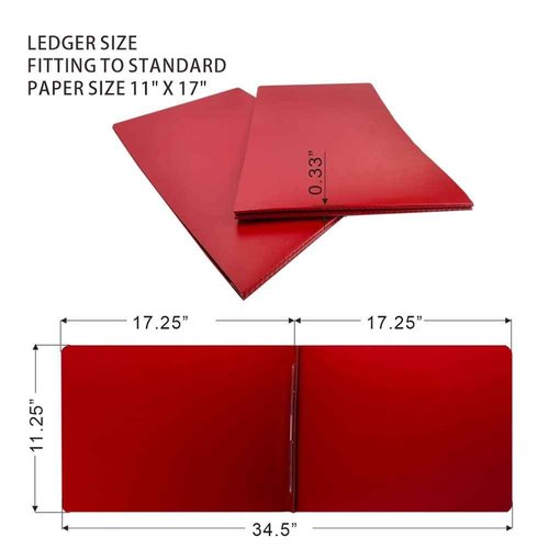 ESKEAR Fiberboard Binder Folder, Sheet Size 11" x 17", with 3" Capacity 220mm Long Metal Prong Paper Fastener, for Pressboard Report Cover, Red, 8 per Box