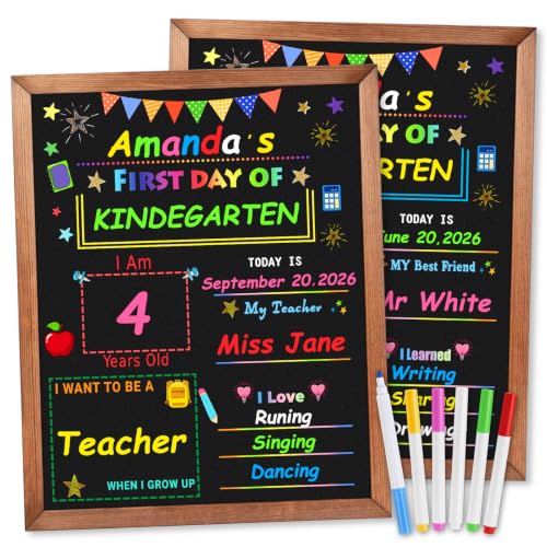 Double-Sided First and Last Day of School Chalkboard with Wooden Frame - Reusable Kids Photo Sign
