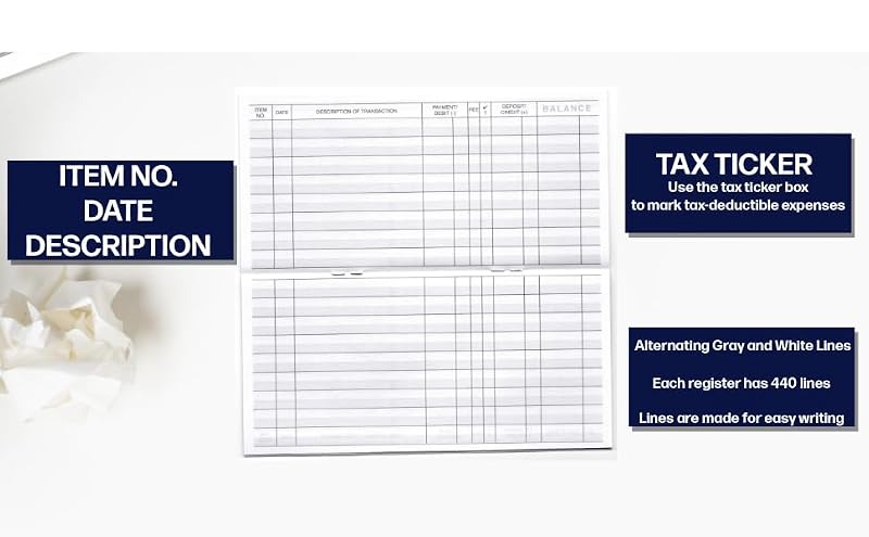 Easy Read Checkbook Registers 6x3 in, 444 Lines, 2026-2028 Calendars, Made in USA