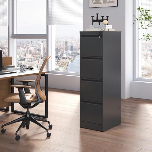 FLIXELIO 52"H Black 4-Drawer Metal File Cabinet with Lock & Anti-Tilt