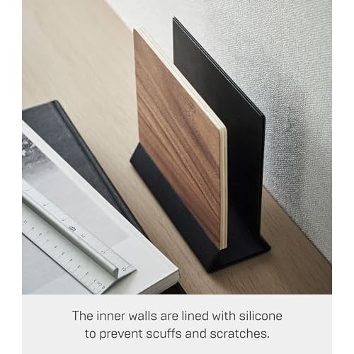Yamazaki Home Rin Portable Laptop Holder Stand for Desk in Bedroom Or Office, Wooden Storage Station - Steel + Wood
