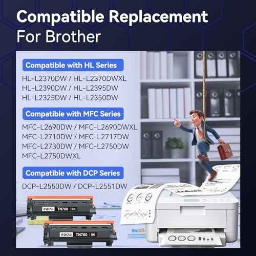 TN760 Compatible Toner Cartridge Replacement for Brother TN730 -730 TN-760 TN 760 - High Yield for MFC-L2710DW MFC-L2750DW DCP-L2550DW HL-L2350DW HL-L2395DW HL-L2370DW (2 Pack)