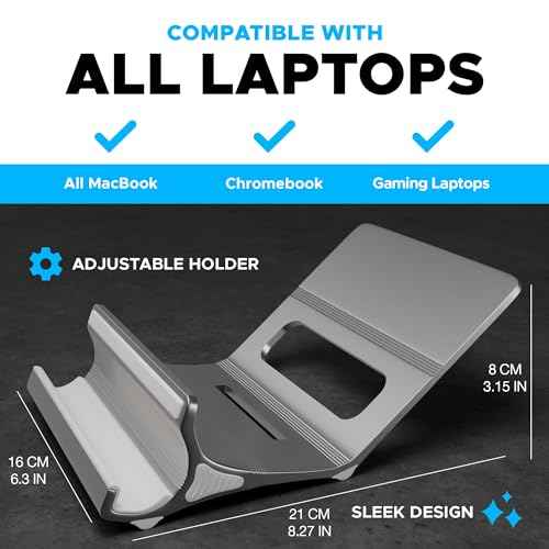 Elestoria Floating Laptop Stand for Desk | Ergonomic & Portable Computer Stand | Fits MacBook and Laptops (8cm H ¡¿ 21cm D ¡¿ 16cm W) | Grey
