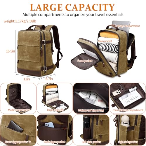 Travel Backpack for Men Carry On Backpack Flight Approved Personal Item Backpack, 17 inch Laptop Backpack Casual Daypack Weekender Business Hiking Backpack, Brown